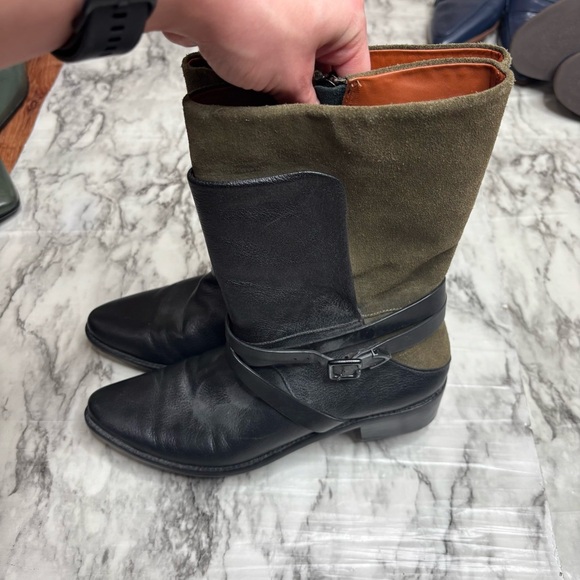 REBECCA MINKOFF SUEDE LEATHER BOOTS SIZE 8 green black boho western - Picture 3 of 9